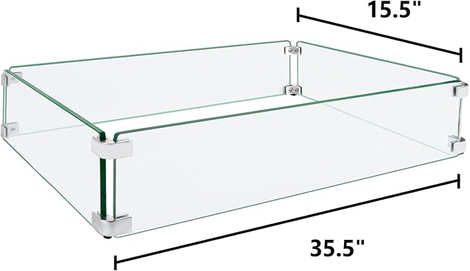 Fire Pit Wind Guard, 35.5"x15.5"x6" Glass Wind Guard - Image 2