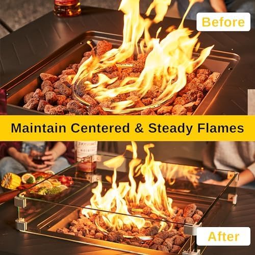 East Oak Glass Wind Guard for 28''&32'' Propane Fire Pit Table, Thick Rectangle - Image 6