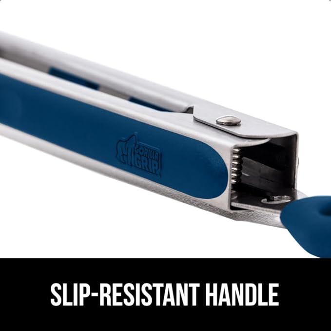 Tongs with Silicone Head, Stainless Steel Build, 7 and 9 Inch Blue