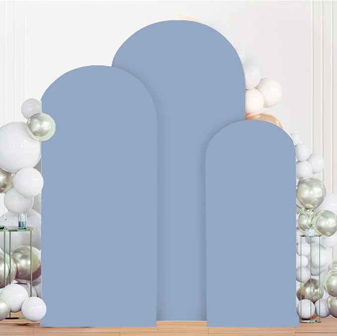 MODFUNS Dusty Blue Arch Cover Set of 3 Spandex Arch Stand Cover Wedding - Image 4