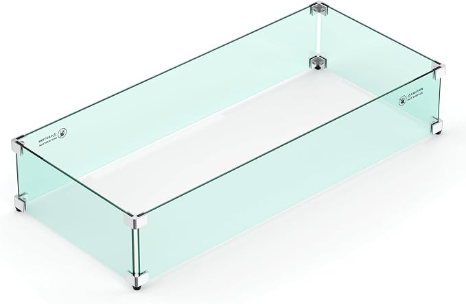 Skyflame 36" X 16" Rectangular Fire Pit Glass Wind Guard Replacement by Skyflame