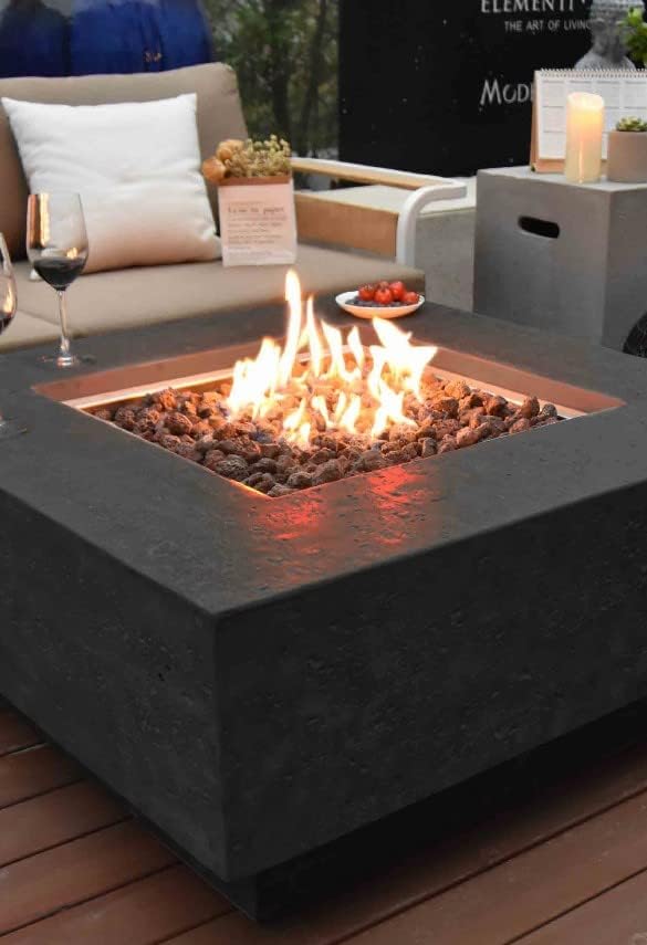 Elementi | Manhattan Gas Fire Pit Cast Concrete 36" Square Fire Table, Outdoor - Image 4