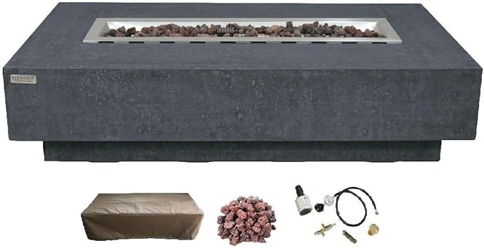Elementi | Hampton Gas Fire Pit Cast Concrete 56" Rectangular Fire Table by AMSFireplaceInc