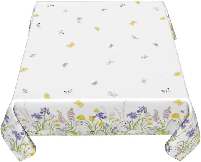 Spring Easter Tablecloth 60 x 60 Inch Square, Bunny Colorful Flower Butterfly - Image 6