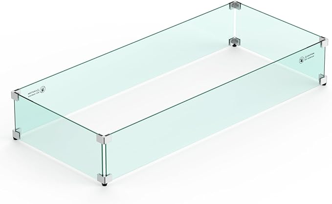 Skyflame 42" X 18" Rectangular Fire Pit Glass Wind Guard Replacement by Skyflame