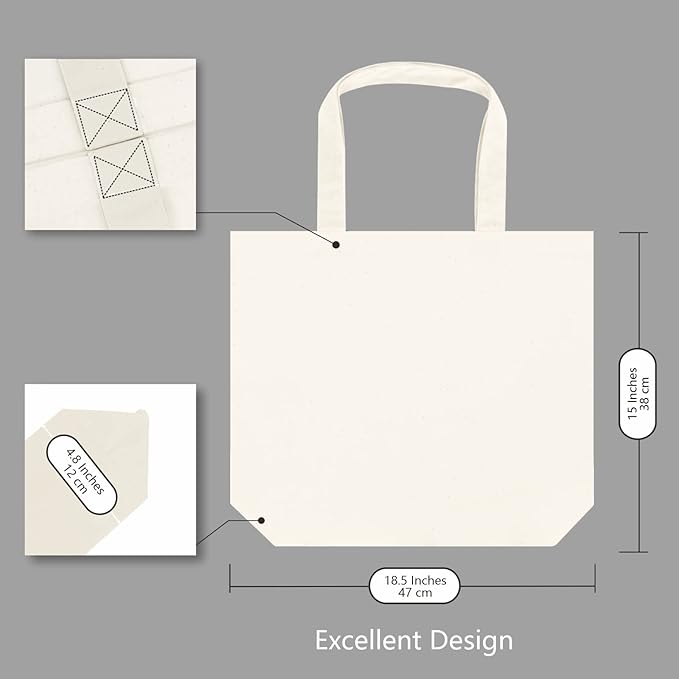 TOPDesign 1-Pack Super Strong Large 12oz Cotton Canvas Tote Bag, Reusable - Image 5