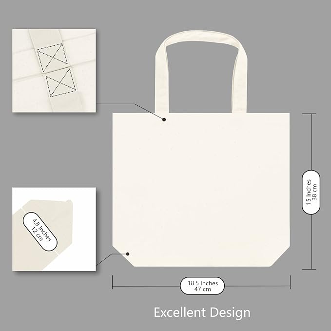 TOPDesign 6-Pack Super Strong Large 12oz Cotton Canvas Tote Bags, Reusable - Image 5