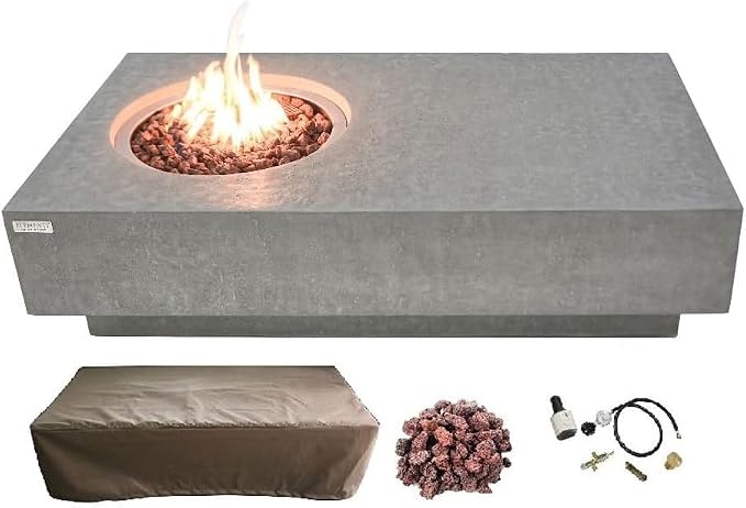 Elementi | Metropolis Gas Fire Pit Cast Concrete 56" Rectangular Fire Table by AMSFireplaceInc