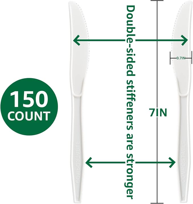 100% Compostable No Plastic Knives Plastic Forks Plastic Spoons Plastic Utensils - Image 3