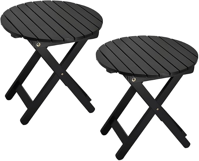Small Round Folding Side Table Set of 2, Patio Foldable Wooden End Tables by BestforYou