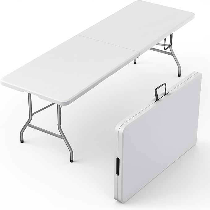 8 Feet Foldable Table with Built in Handle & Steel Legs | Heavy Duty Portable | by OurModernSpace