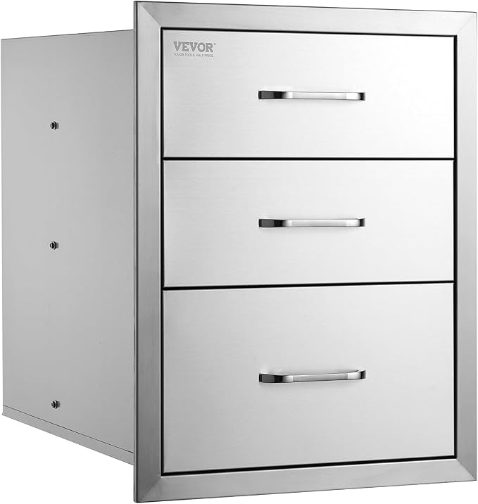 VEVOR 18x23 Inch Outdoor Kitchen Stainless Steel Triple Access BBQ Drawers - Image 9