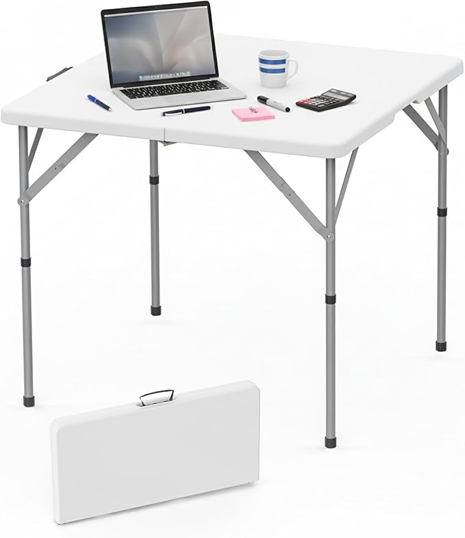 HLPB 34'' Square Folding Card Table, Fold-in-Half Portable Dining Table by HLPB