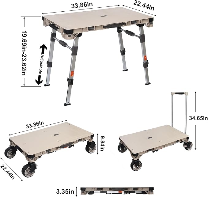 LEADALLWAY 3-in-1 Multi-Purpose Camping Table Wagon Portable Outdoor Platform - Image 2