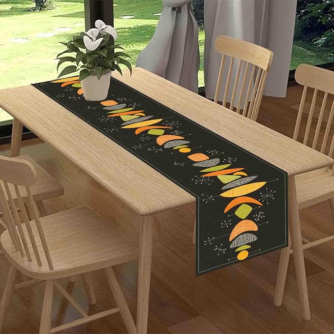 Mid Century Modern Table Runner, Retro 1950s Atomic Modern Abstract Black - Image 2