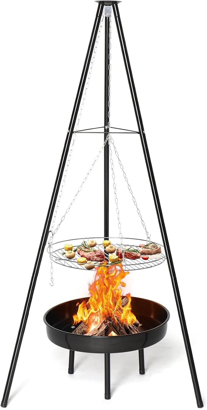 Outvita Campfire Tripod Grill, Adjustable Height BBQ Grill Grate by Outvita