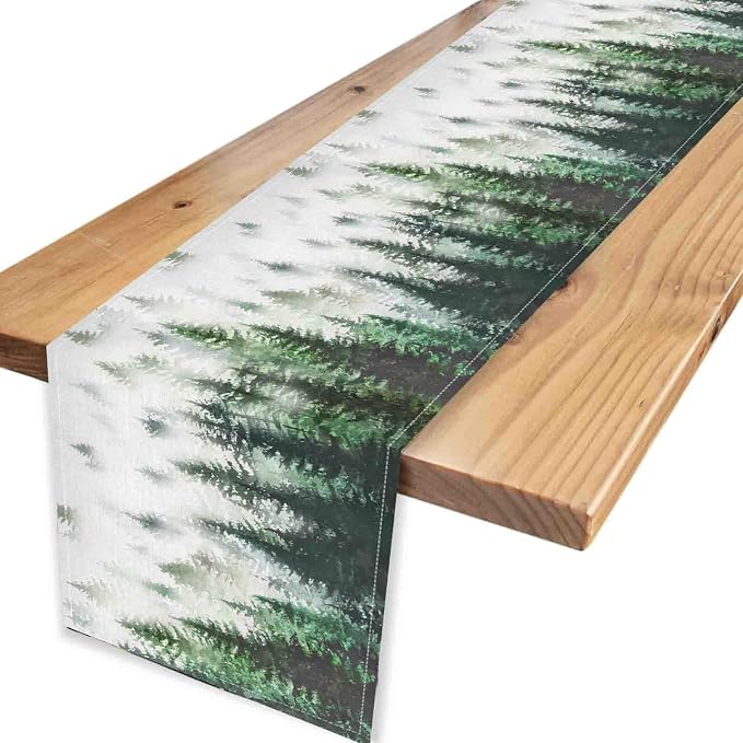 Green Forest Table Runner, Rustic Farmhouse Green Pine Tree Woodland Seasonal - Image 4