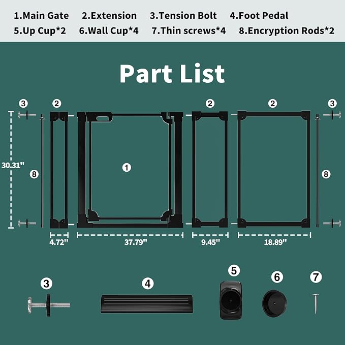 Clear Baby Gate for Stairs, 57.87-66.14" Wide, Auto Close Acrylic Pet Gate - Image 3