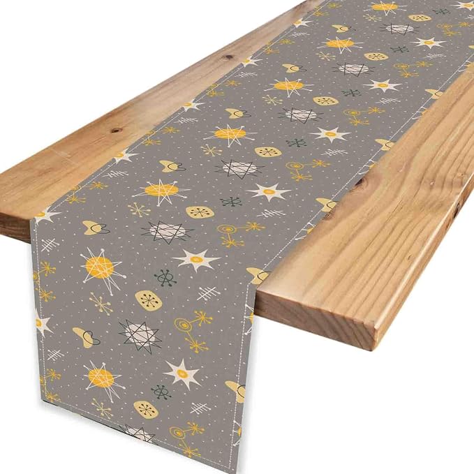 Mid Century Modern Table Runner, Retro 1950s 1960s Atomic Abstract Gray Cute - Image 4