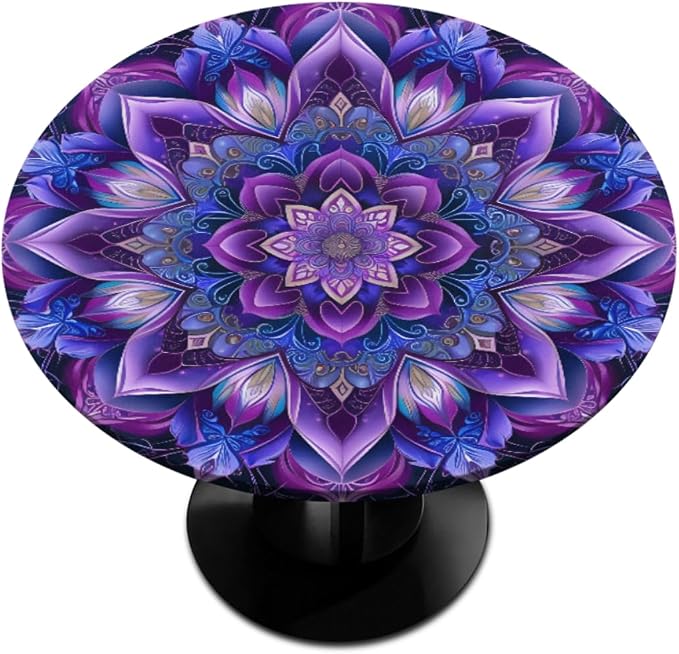 Mandrake Purple Blue Flower Round Table Cloth Cover, Elastic Edge Waterproof by ModaQua