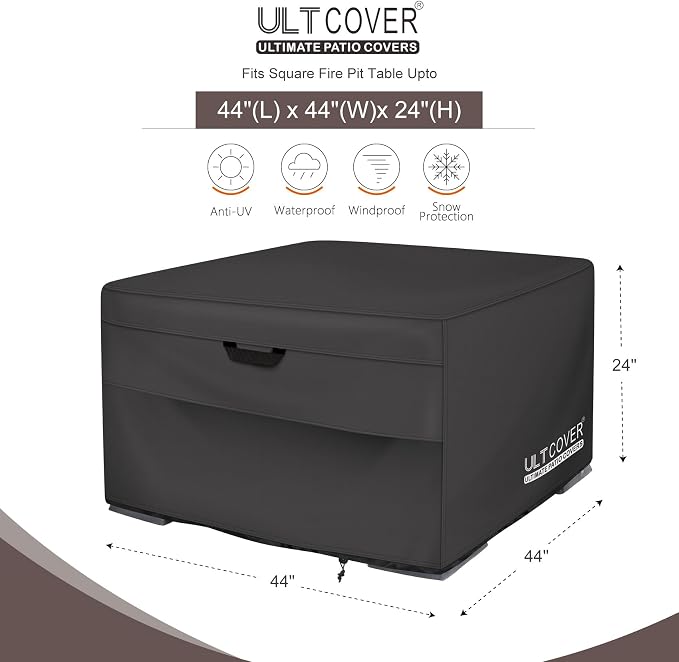 ULTCOVER Patio Fire Pit Table Cover Square 44 inch Outdoor Waterproof Fire Bowl - Image 2
