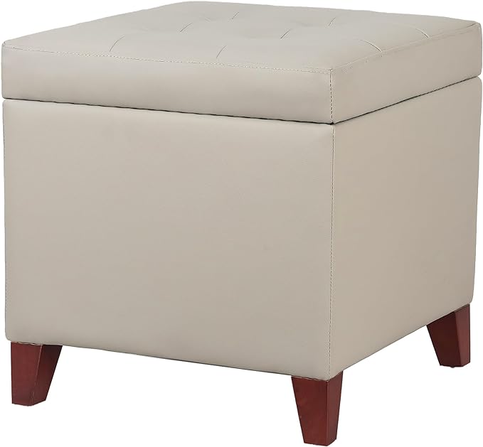 Homebeez Tufted Faux Leather Storage Ottoman Square Cube Foot Rest Stool by Homebeez