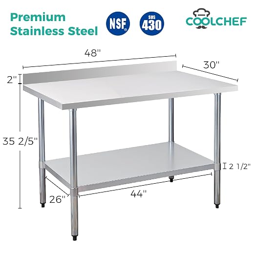 Stainless Steel Work Table 30 x 48 Inch, NSF Commercial Prep Table - Image 2