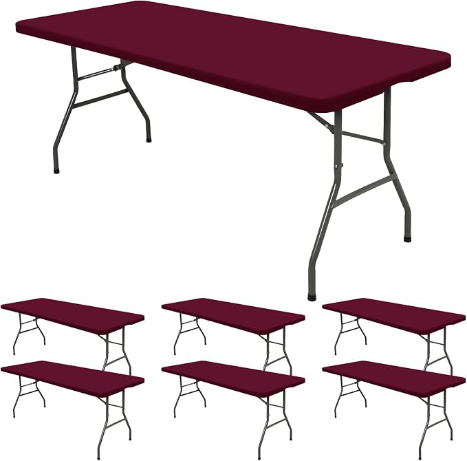 6 Pack Stretch Fabric Table Top Cap Cover, fits 6' Tables, Spandex Table Covers by REWOMC