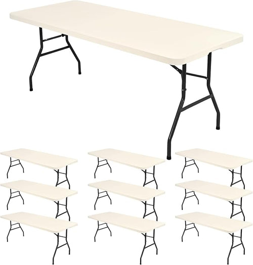 10 Pack Fitted Tablecloth for 8 Foot Rectangle Tables, Ivory Elastic Outdoor by REWOMC