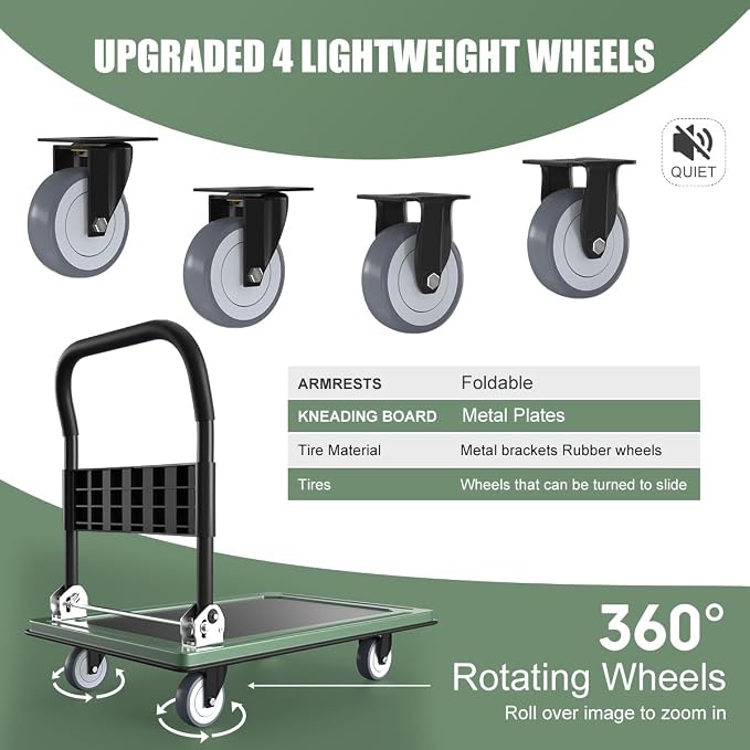 WUD Push Cart, Folding Mobile Platform Trolley, Thickened and Reinforced - Image 3
