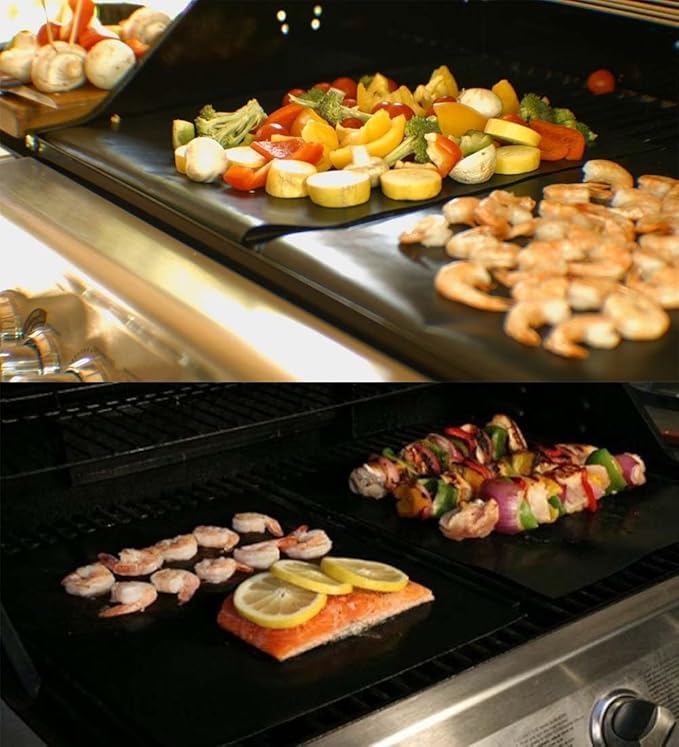 Grill Pads, Set of 10, Black Non-Stick Fiberglass, 15.75 x 13 Inch