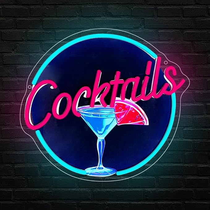 Cocktails Neon Signs for Wall Decor, UV Print Cocktails Glass LED Neon Light Up - Image 3