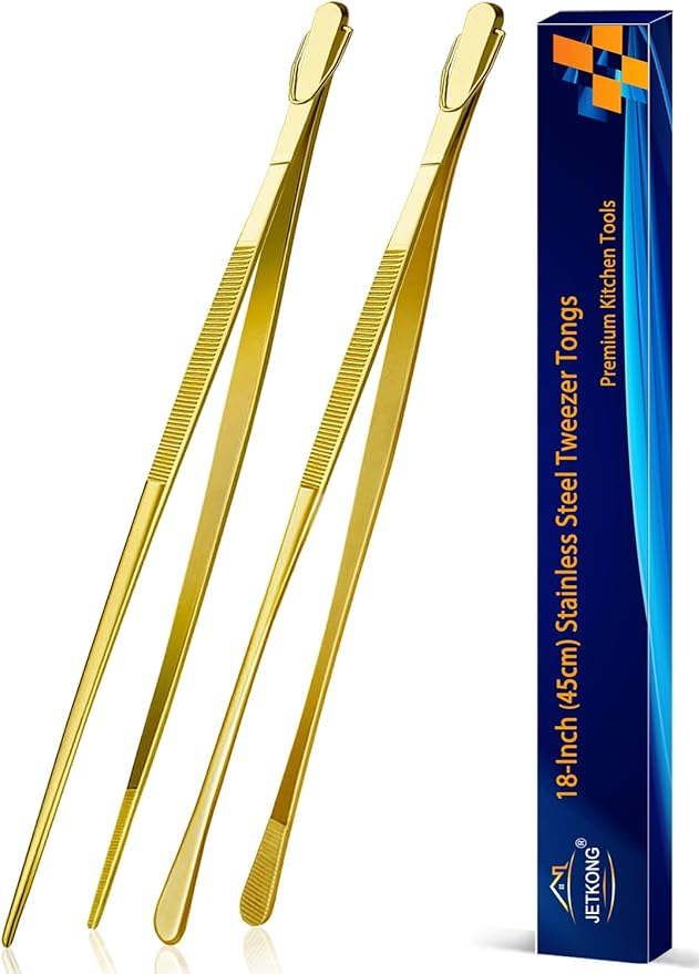 Tongs 18 Inch Stainless Steel Grilling Tweezers, Set of 2, Gold