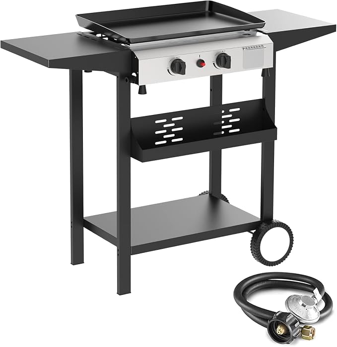 2 Burner BBQ Gas Griddle, 17.3 Inch Stainless Steel Portable Detachable Propane by ADREAK