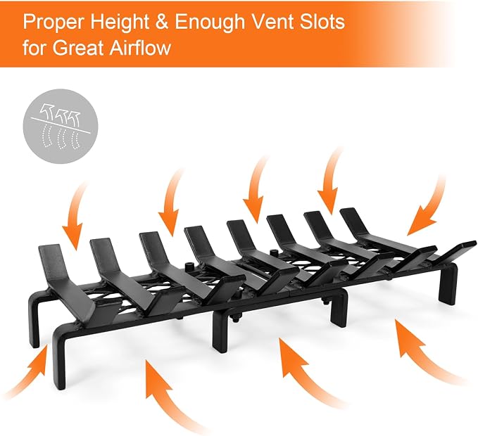 20" Fireplace Grate with Ember Retainer, Wood Stove Grate Rack, Heavy Duty - Image 3