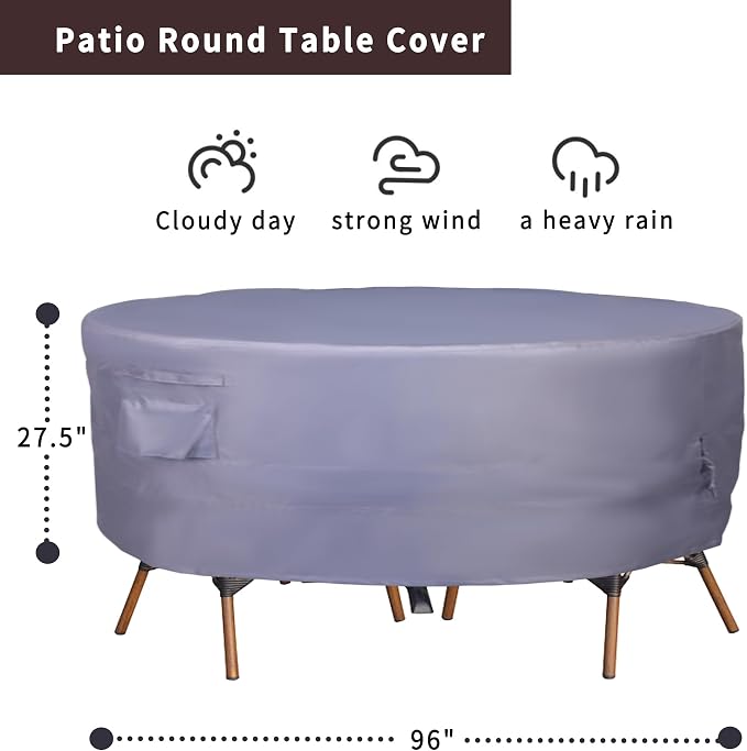 Round Patio Furniture Cover, Heavy Duty and Waterproof - Image 2