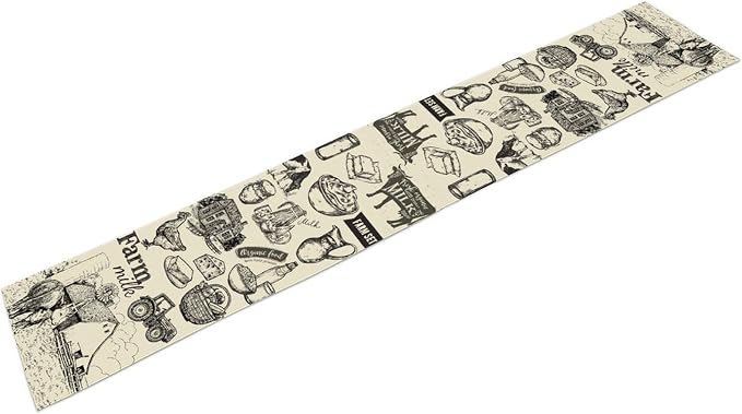 Farm Animals Table Runner, Rustic Farmhouse Rooster Cow Chicken Black Print - Image 6