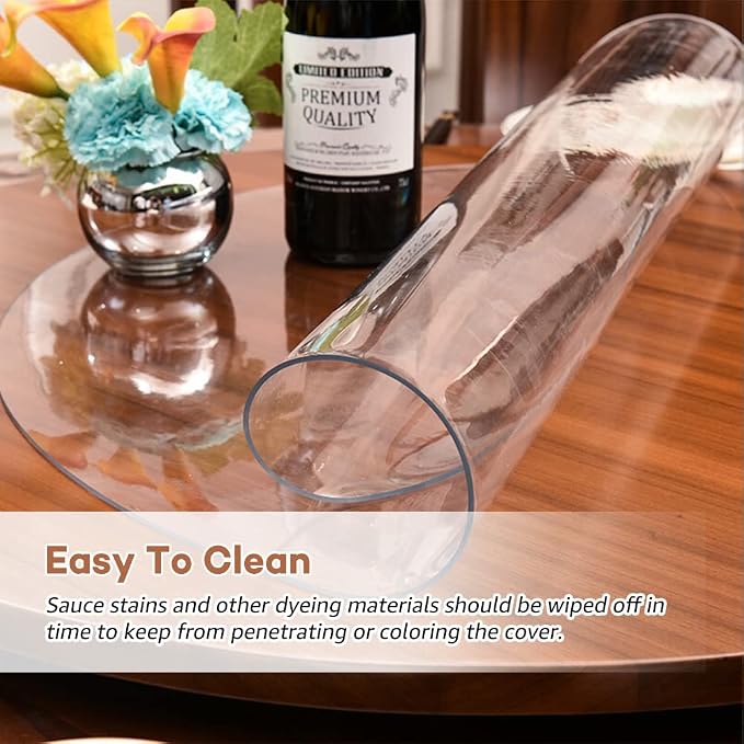RostiKong Round Clear PVC Table Cloth Protector Waterproof Transparent - Image 3