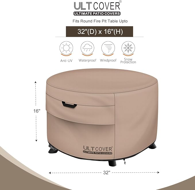 ULTCOVER Patio Fire Pit Table Cover Round 32 inch Outdoor Waterproof Fire Bowl - Image 2