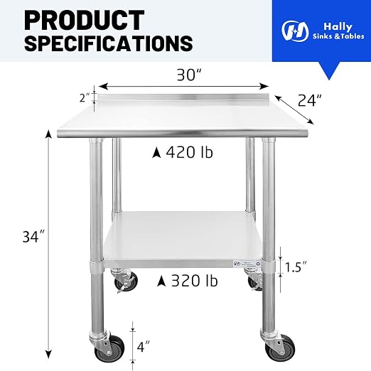 Hally Stainless Steel Table for Prep & Work 24 x 30 Inches - Image 3