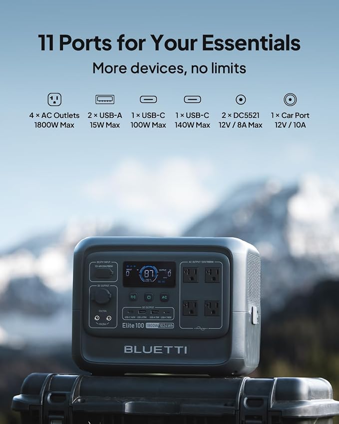 BLUETTI Elite 100 V2 Solar Generator, 1024Wh LFP Battery Backup w/ 4 1800W AC - Image 4