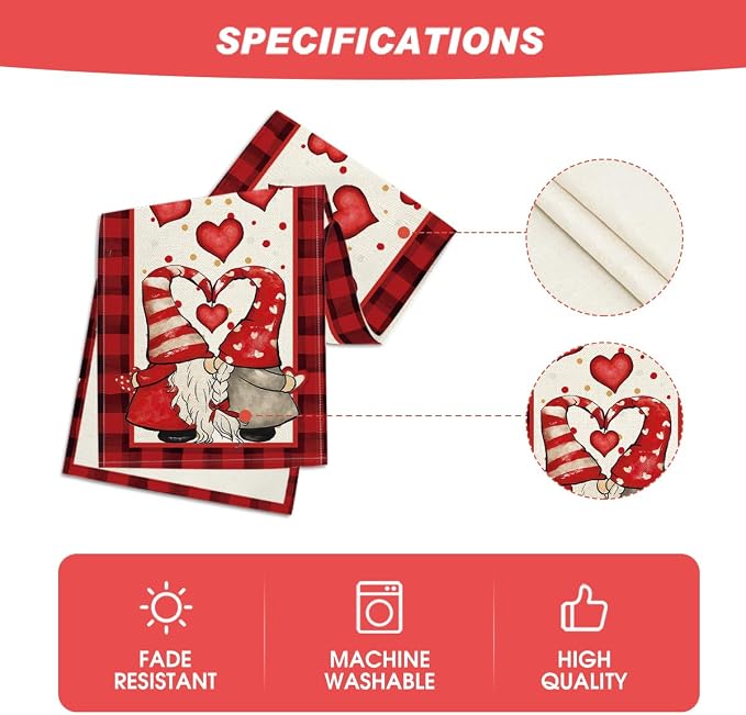 Artoid Mode Red Watercolor Hearts Gnomes Love Valentine's Table Runner - Image 5