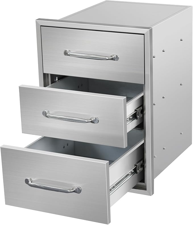 Outdoor Kitchen Drawers 15.7" W x 21.6" H x 17.7" D Flush Mount Triple BBQ by SGOLAN