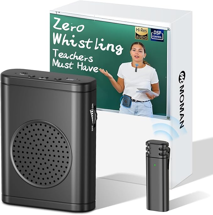 Moman Voice Amplifier with Wireless Lavalier Microphone, Zero Whistling Low by Moman