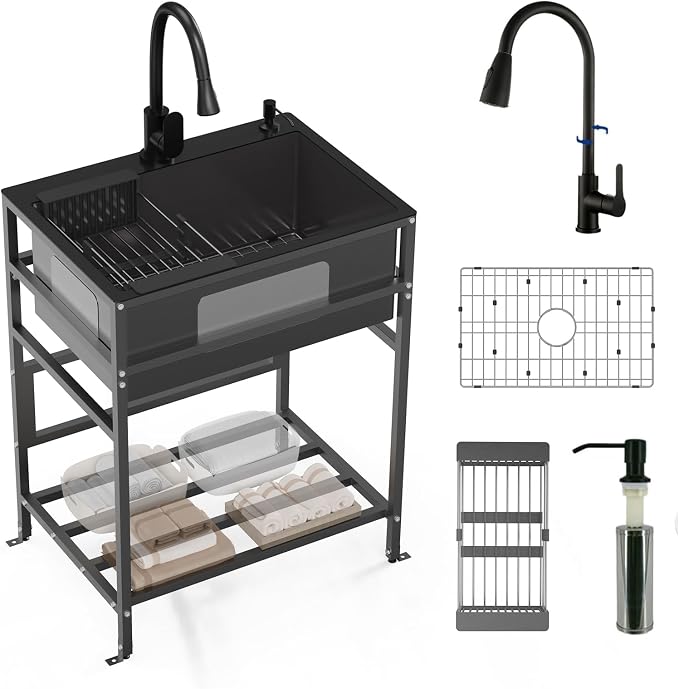 Black utility sink, 25x18 Inch Stainless Steel Freestanding Laundry Sink by FAUENPEEY