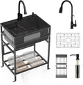Black utility sink, 25x18 Inch Stainless Steel Freestanding Laundry Sink by FAUENPEEY
