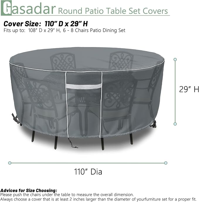 Gasadar Round Patio Furniture Cover, Waterproof Outdoor Furniture Covers - Image 2