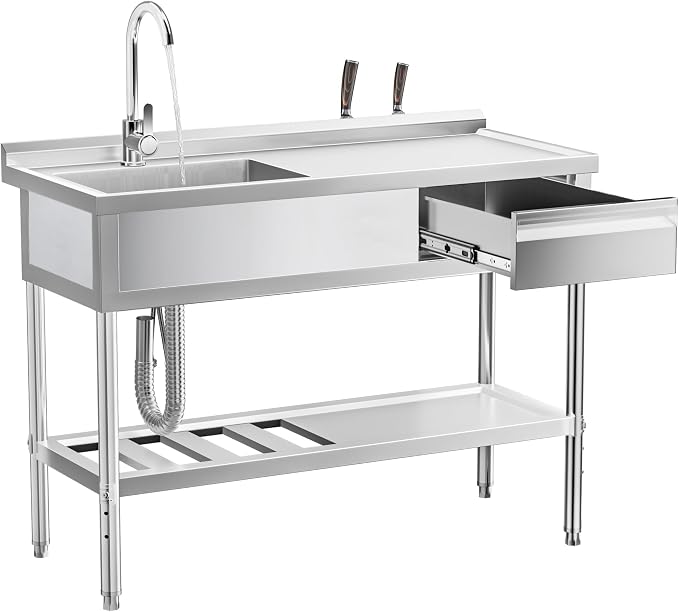 WOEDEN 47" 304 Stainless Steel Utility Sink, Free-Standing Commercial Sink by Unknown