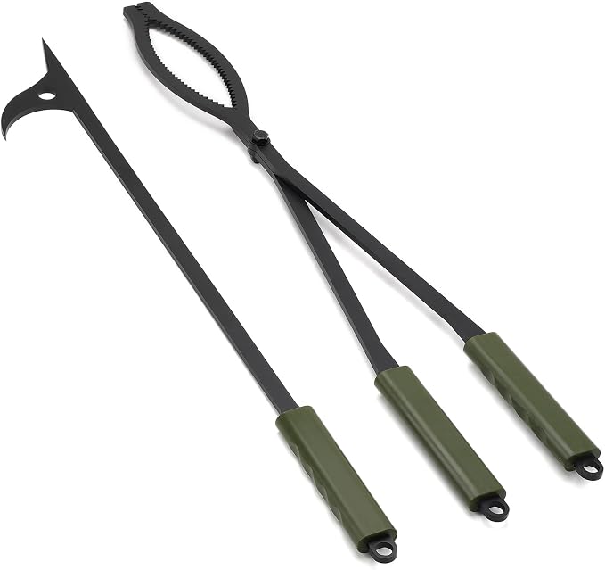 Stanbroil 28" Firewood Tongs and Fire Poker Set, Large Campfire Tongs Tool Set by Stanbroil