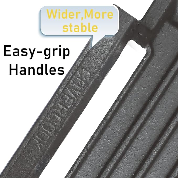 Griddle Pan, Ribbed Cast Iron Surface, Gray, 16.7 x 9.1 in